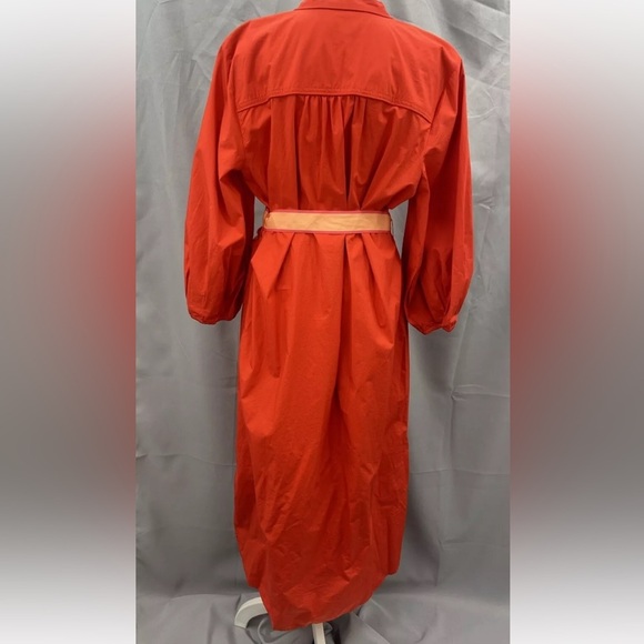 NWT Ann Taylor Loft Poplin Belted Midi Shirt Dress Orange Red Size Large - Picture 5 of 6